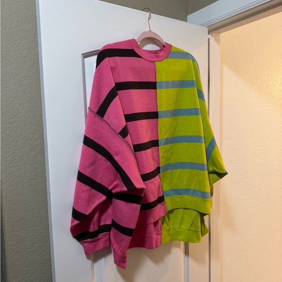 NWT Free People Pink and Green Striped Sweater - Picture 1 of 2